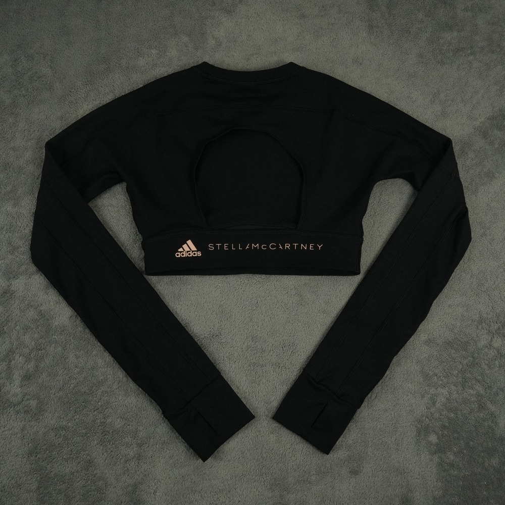 Adidas X Stella McCartney Crop Top Women XS Black Long Sleeve Open Back - Picture 3 of 13